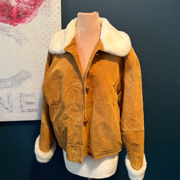 Vintage Charles Klein Suede Faux Fur Jacket Xl - Picture 1 of 4
